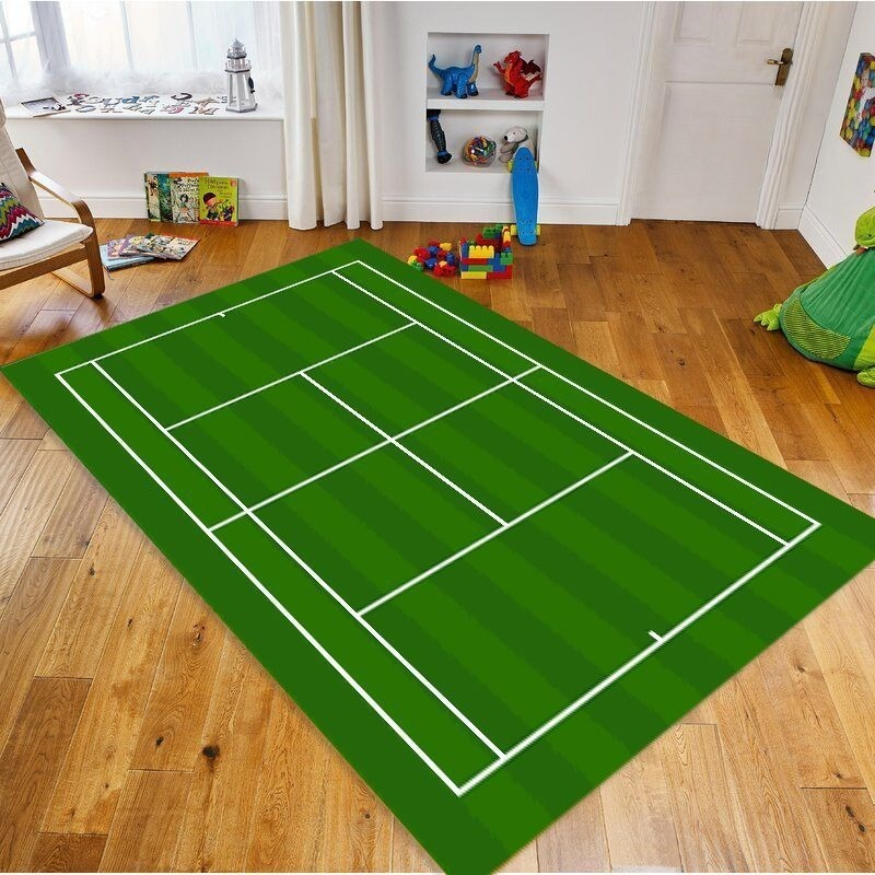 Outdoor Sport Area - Tennis Court Print Area Rug Green