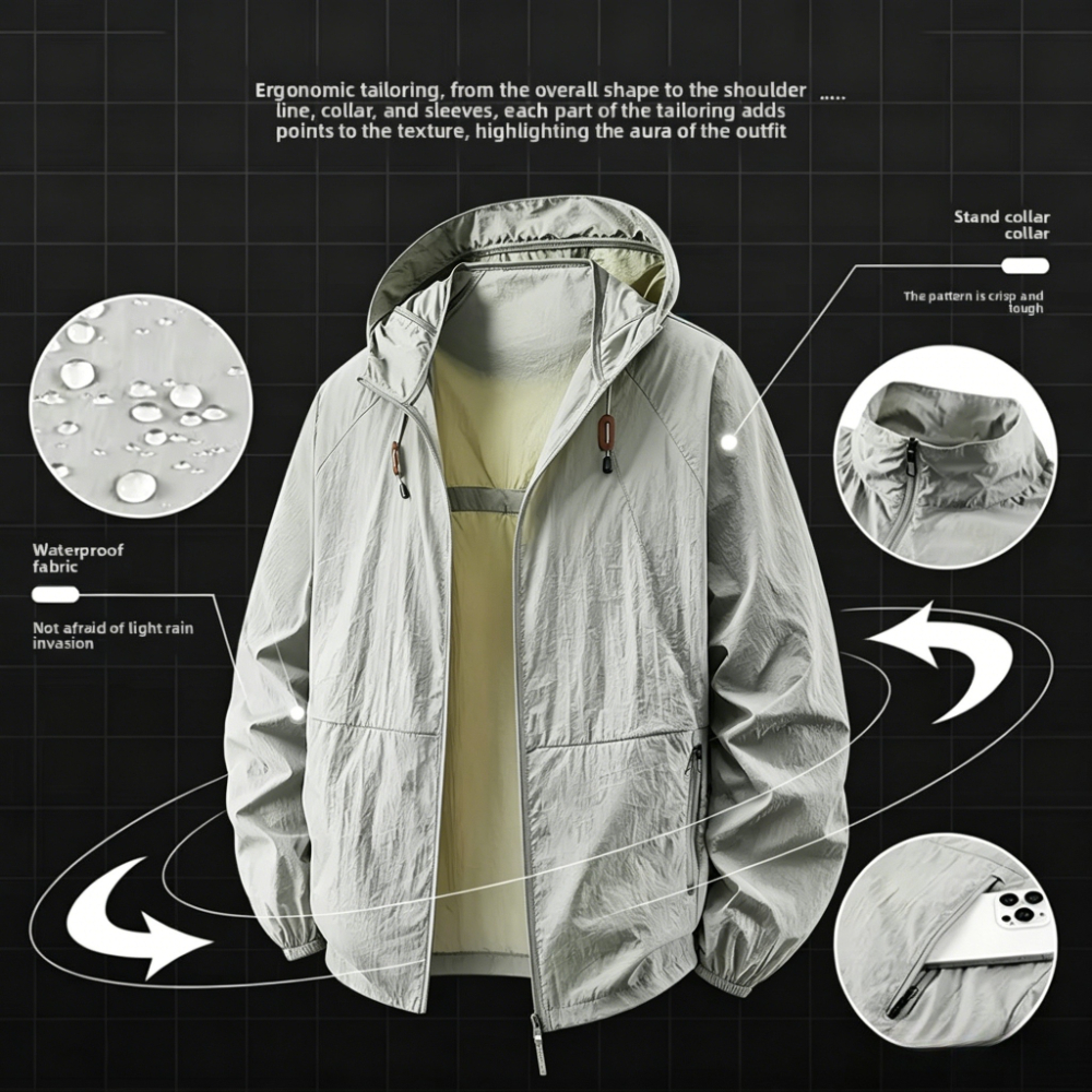 Outdoor Sport Jacket - Spring Summer Mens Lightweight Hiking Jacket